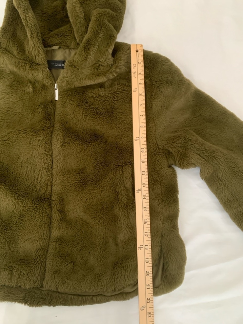 Zara Olive Green Faux Fur Plush Zip-Up Hoodie - Picture 6 of 9